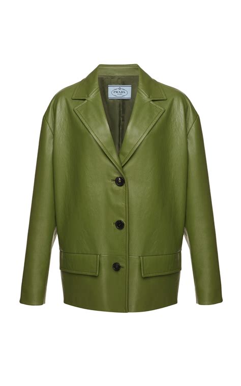 prada leather jacket green